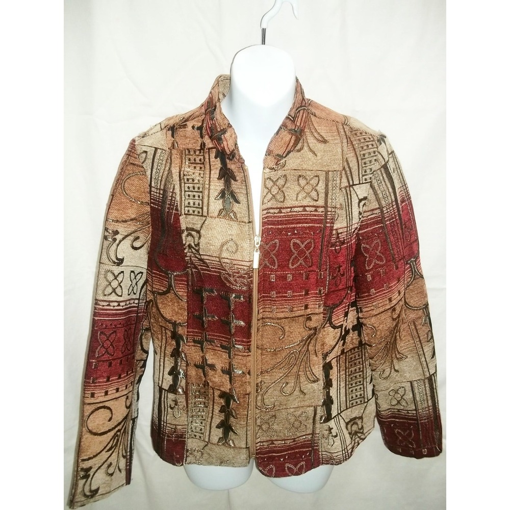 DRESS BARN Tribal Print Jacket Red Gold Art To Wear Brown Medium Shacket Women’s